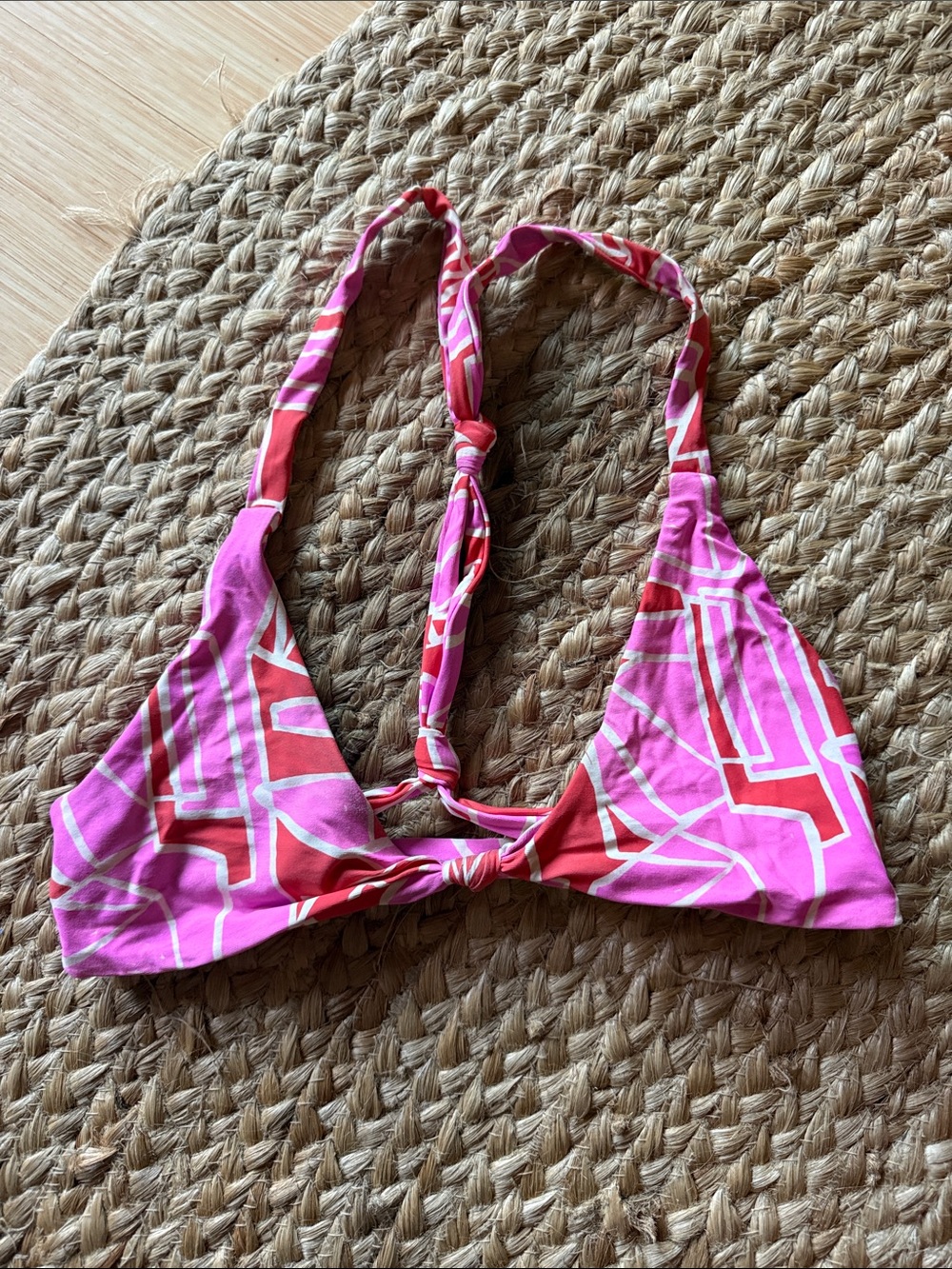 Stone Fox Swim Pink and Red Geometric Halter Bikini Top